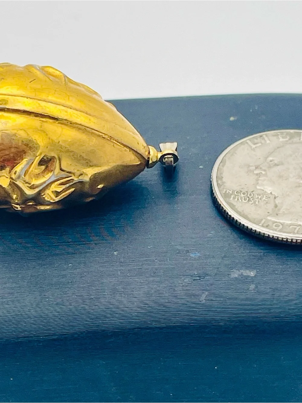 Vintage Franklin Mint Gold-Plated Egg Pendant w/ 2 Swallow Birds. Sterling Bail